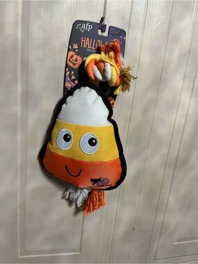 New afp All For Paws Halloween Dog Toy Candy Corn with Rope Squeaker Push 15”